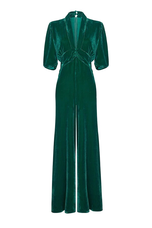 womens winter wedding emerald nancy mac velvet jumpsuit