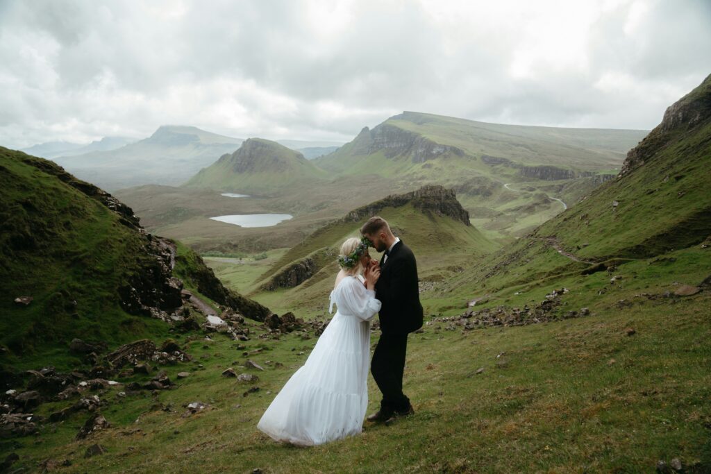 romantic bride and groom mountain elopement wedding